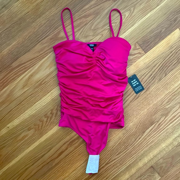 NWT XS Express ruched bodysuit thing hot pink - Picture 1 of 4